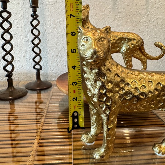 Pair Vtg Brass Cheetah Leopard Sculptures on Lucite Bases Hollywood Regency MCM - Picture 11 of 11